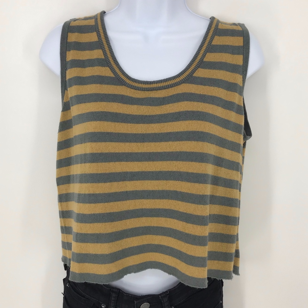 Tan and Grey Knit Crop Tank Top